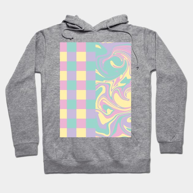 Checks and Swirls - Pastel Pink, Yellow, Purple and Green Hoodie by LAEC